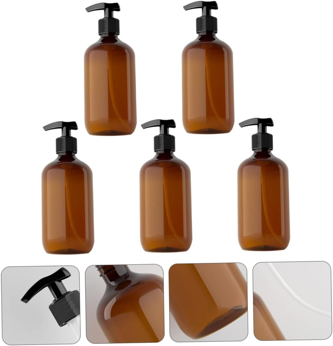 HONITANO 5Pcs 500Ml Brown Sub Packaging Bottles Refillable Cosmetic Dispensers for Shampoo Lotion Hand Soap Travel Bathroom Use