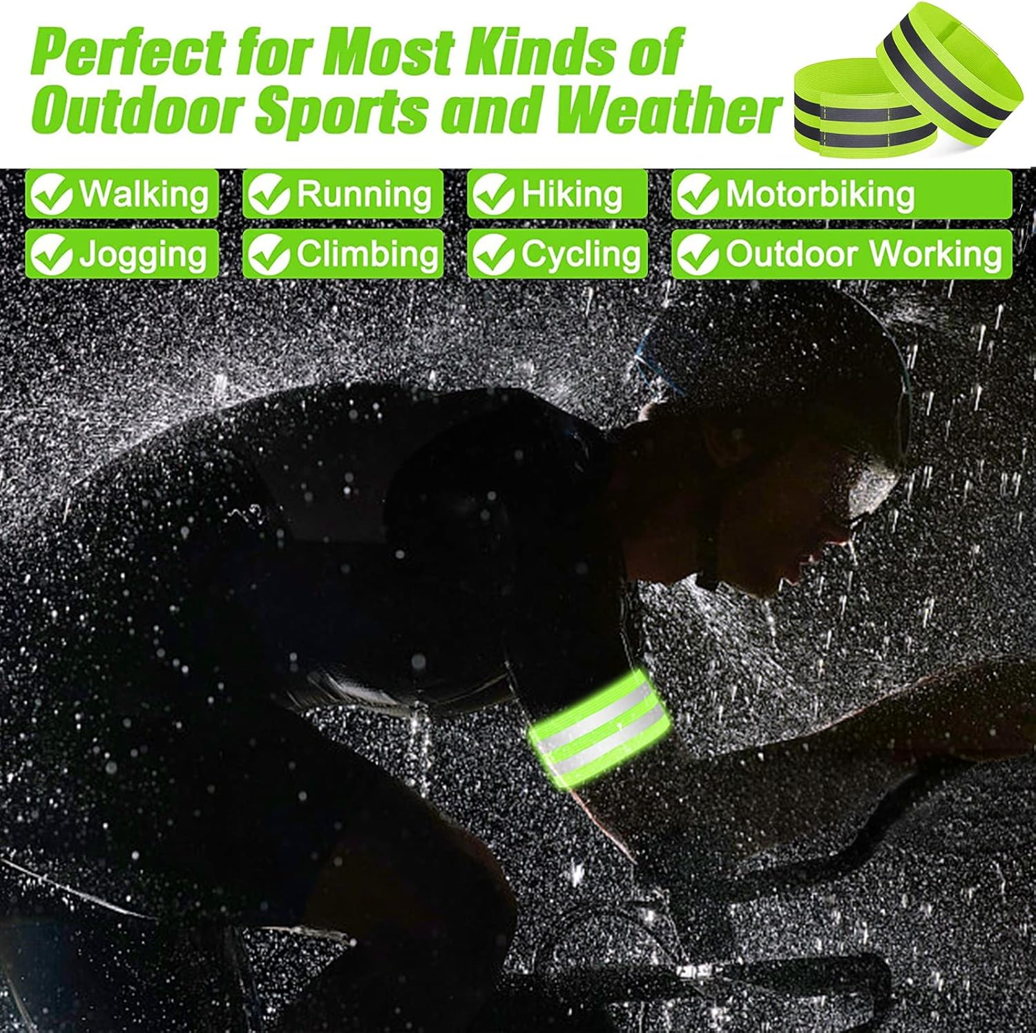 Reflective Armbands, High Visibility Reflector Bands Running Safety Gear Reflective Elasticated Wristbands Hi Vis Security Arm Ankle Straps Belts for Walking Cycling and Night Activities image number 4