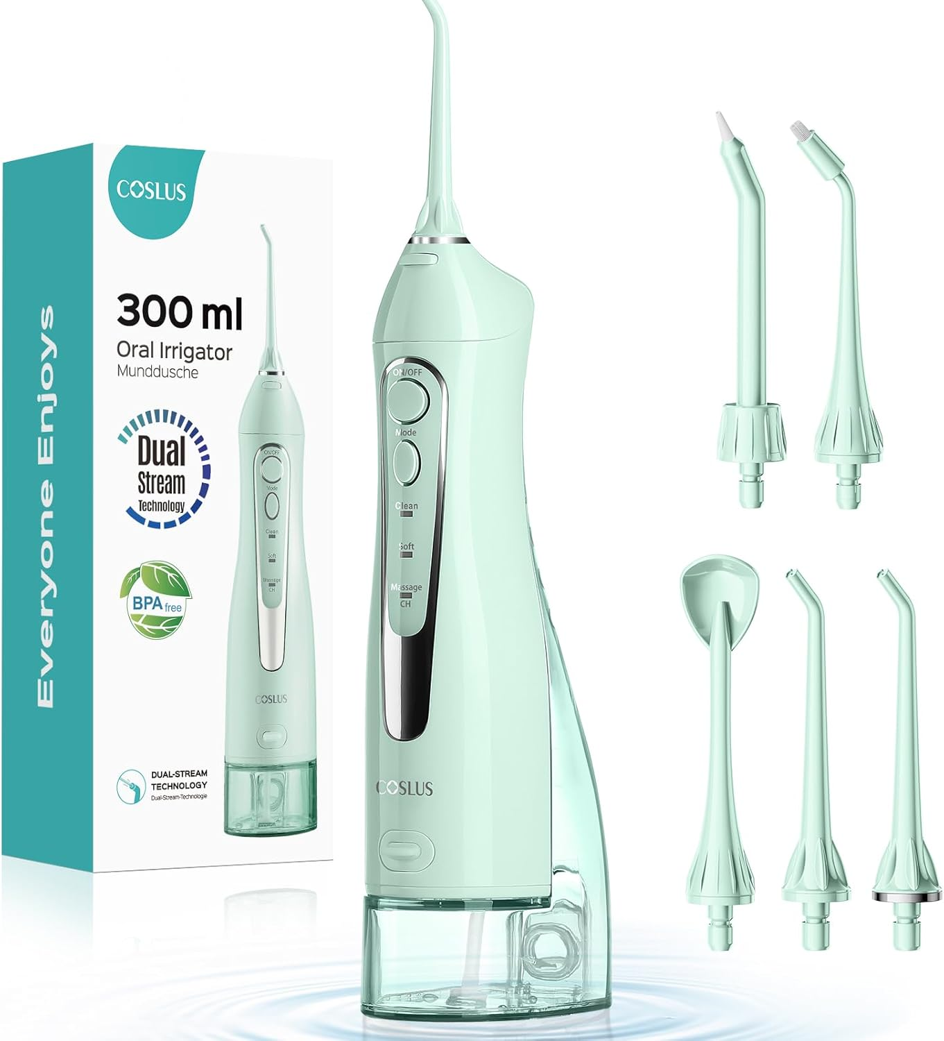 COSLUS Professional Cordless Water Flosser for Teeth, Braces, Gums Care - Daily Deep Cleaning, Rechargeable, Portable for Travel, Waterproof, 300Ml, Bpa-Free, Black, C20