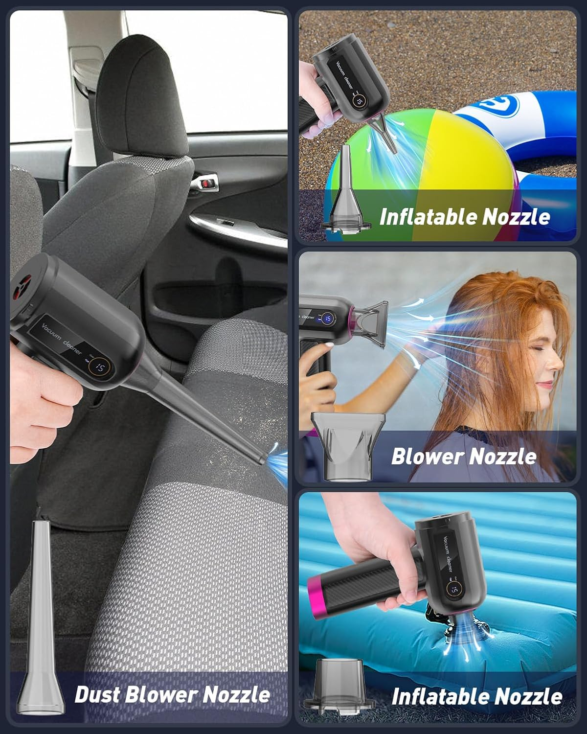 Car Vacuum Cleaner, 15000PA Mini Portable Handheld Car Vacuum Rechargeable Dust Buster, Wireless Air Blower, LED Display Powerful Cordless Vacuum Cleaner for Home Pet Hair Office (Red) - Red image number 6