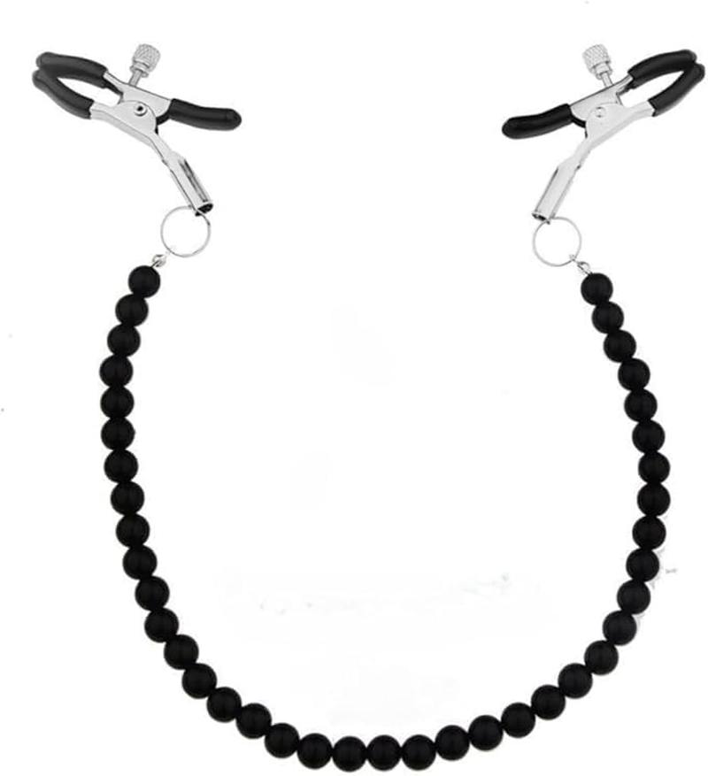 Adjustable Pressure Breast Nipple Clips with Pearl Nipple Clamps Body Chains Necklaces Stainless Steel Non Piercing Body Jewelry for Women Ewelry Chain Toys (Black) image number 1