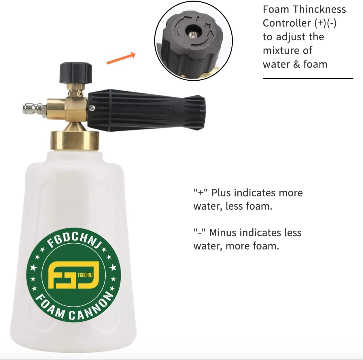 FGDCHNJ Pressure Washer Foam Cannon for Car Wash, Snow Foam Lance, 1/4&rdquo; Quick Connect, 1.5L Big Bottle, 3600 PSI Heavy Duty