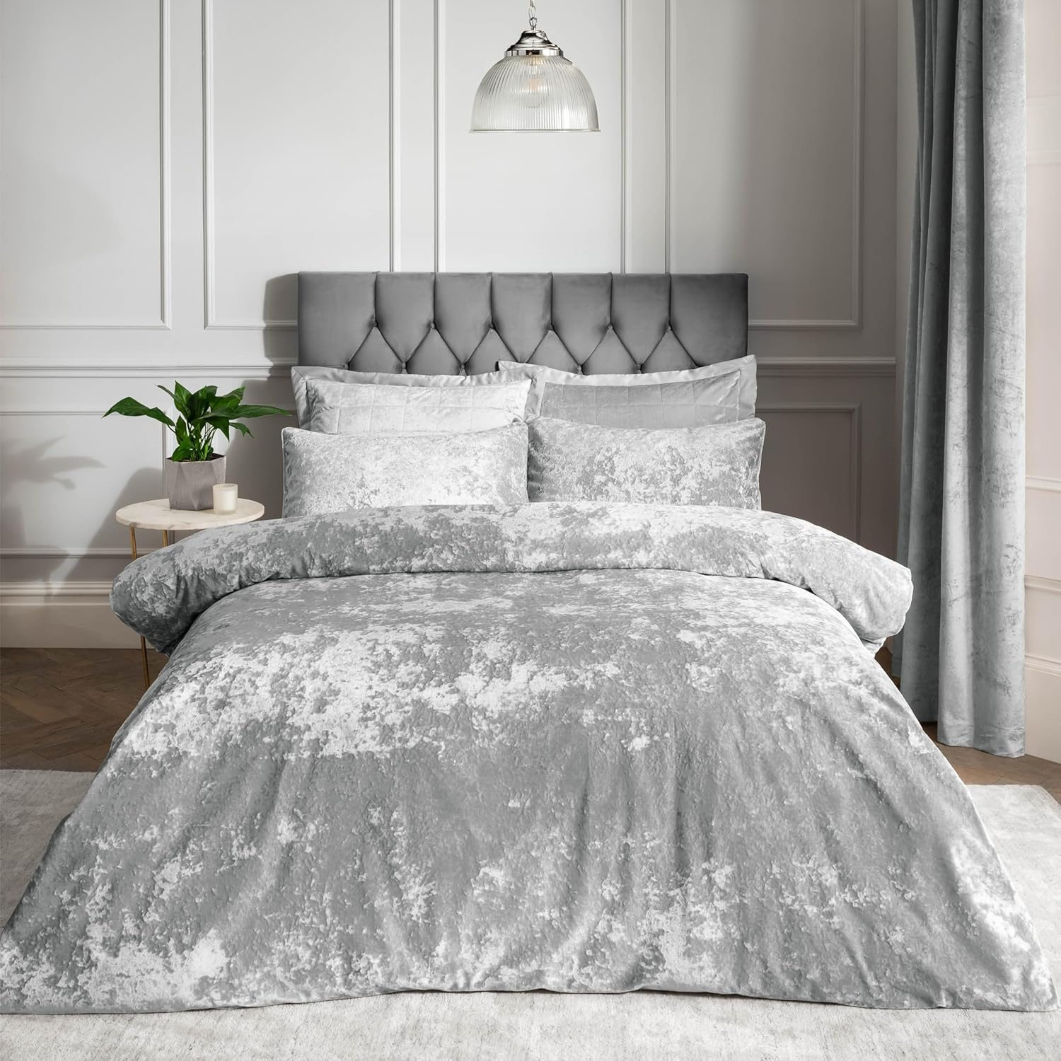 Catherine Lansfield Crushed Velvet Double Duvet Set Silver image number 2