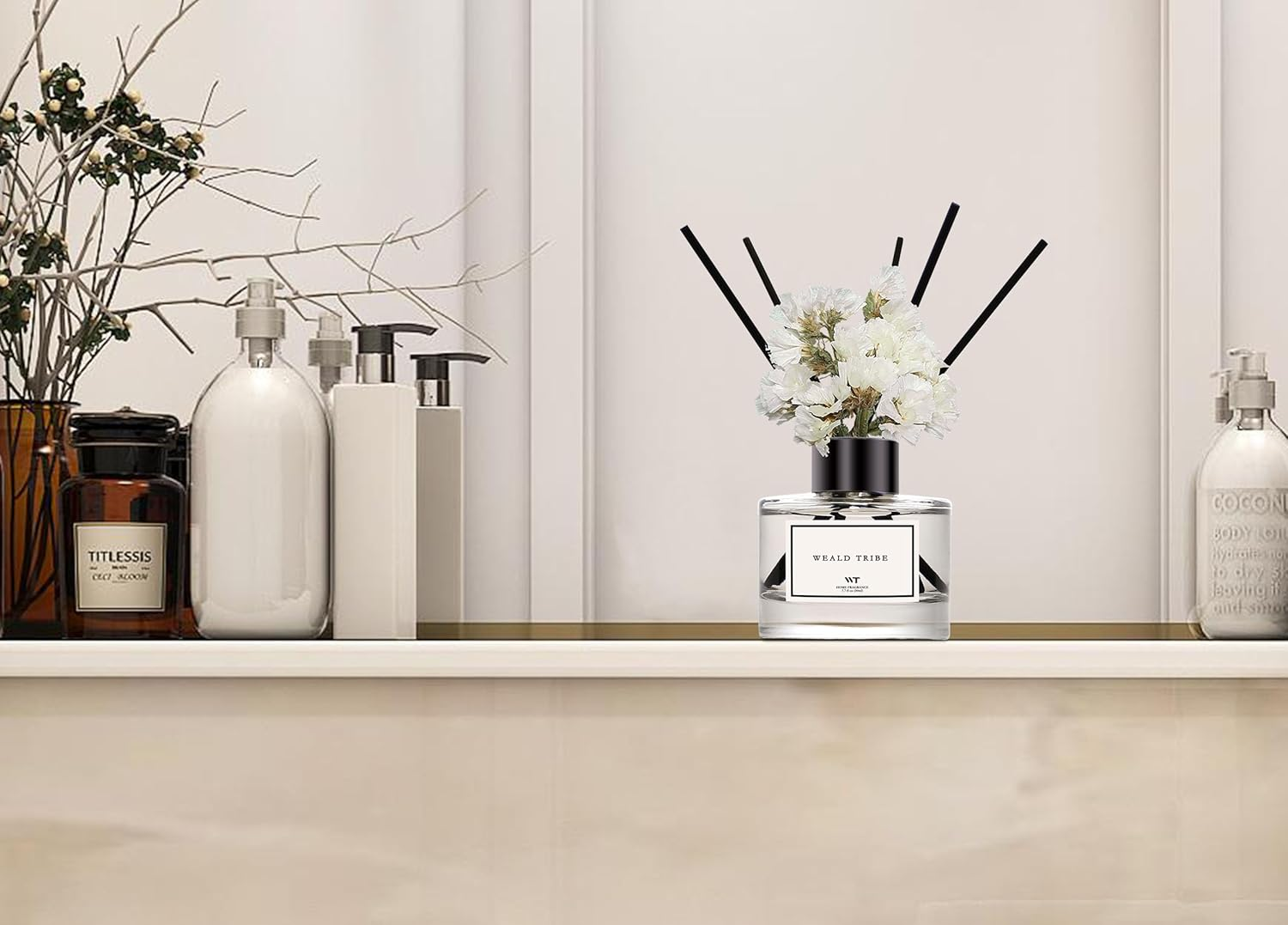 Weald Tribe Flower Reed Diffuser Set of 3 for Bathroom Accessories Shelf Decor & Air Fresheners, Stick Defusers | Velvet Vanilla, Hotel White Tea, Tahitian Crown Flower Scent(1.7Oz/Pack) Office Gift image number 1