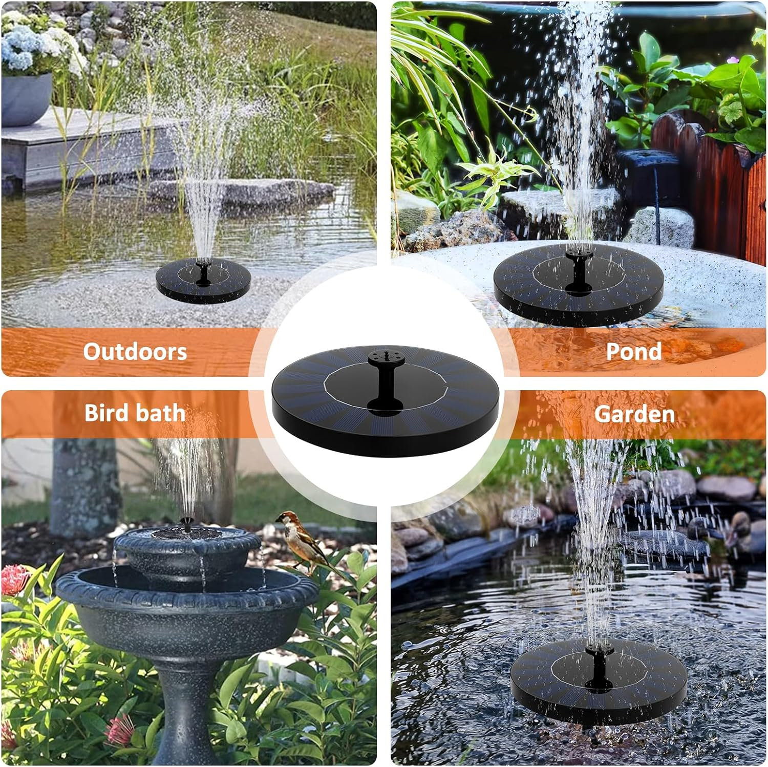 Outdoor Solar Fountain,Solar Pond Pump with 6 Fountain Styles,Easy Installation for Garden,Pond,Fish Container,Bird Bath,Swimming Pool (18Cm) image number 2