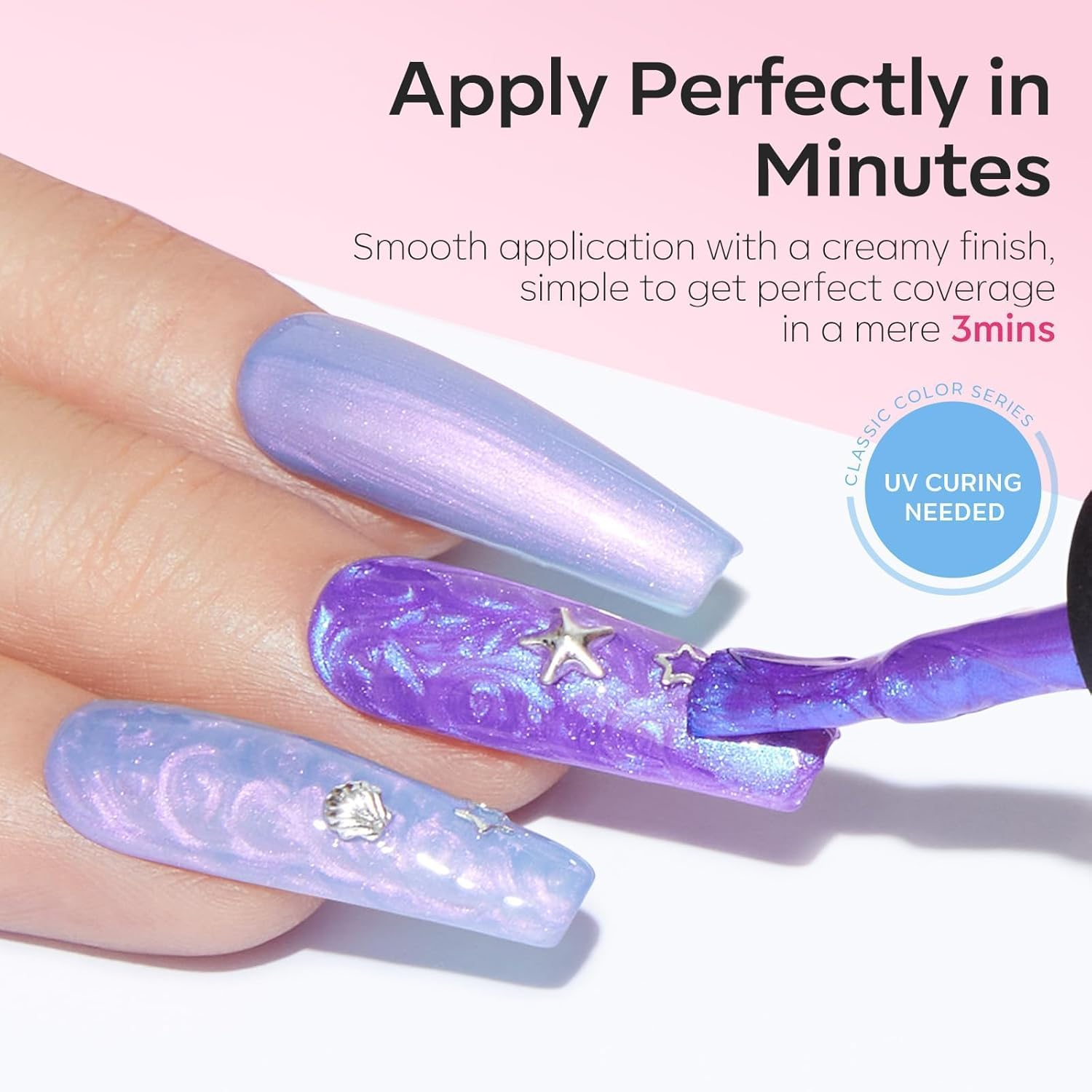 Modelones Pearl Gel Nail Polish Set, 6 Colors Ocean Shimmer White Hot Pink Purple Blue Green Mermaid Glitter Gel Polish Soak off Nail Drawing Nail Gel Polish Swirl Shell Thread Effect DIY Gift image number 1