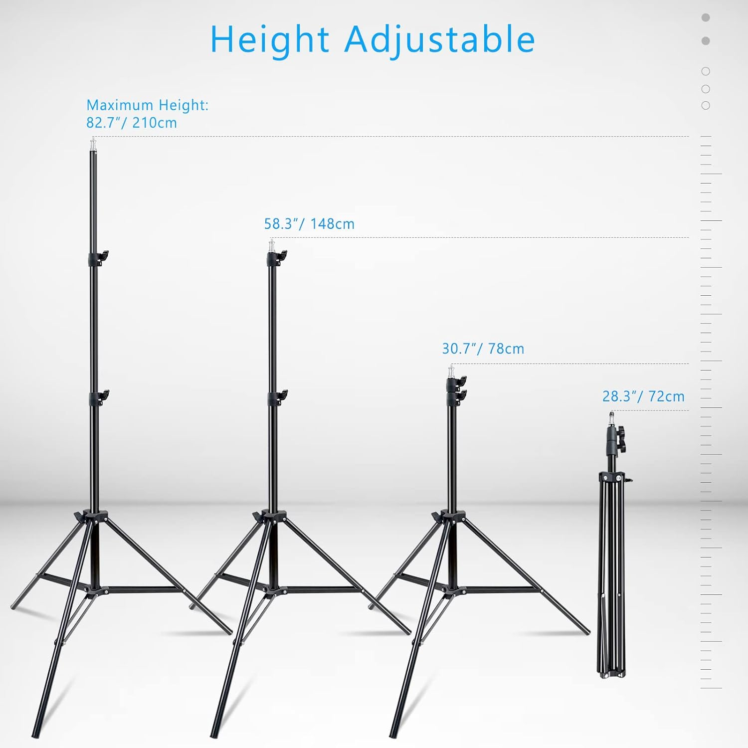 6.8FT/210CM Photography Light Stand Adjustable Heavy Duty Metal Tripod Stand Support System with 1/4" Screw for Studio Kits, Lights, Softboxes, Umbrellas, Ring Light, Reflectors, Backdrops image number 3