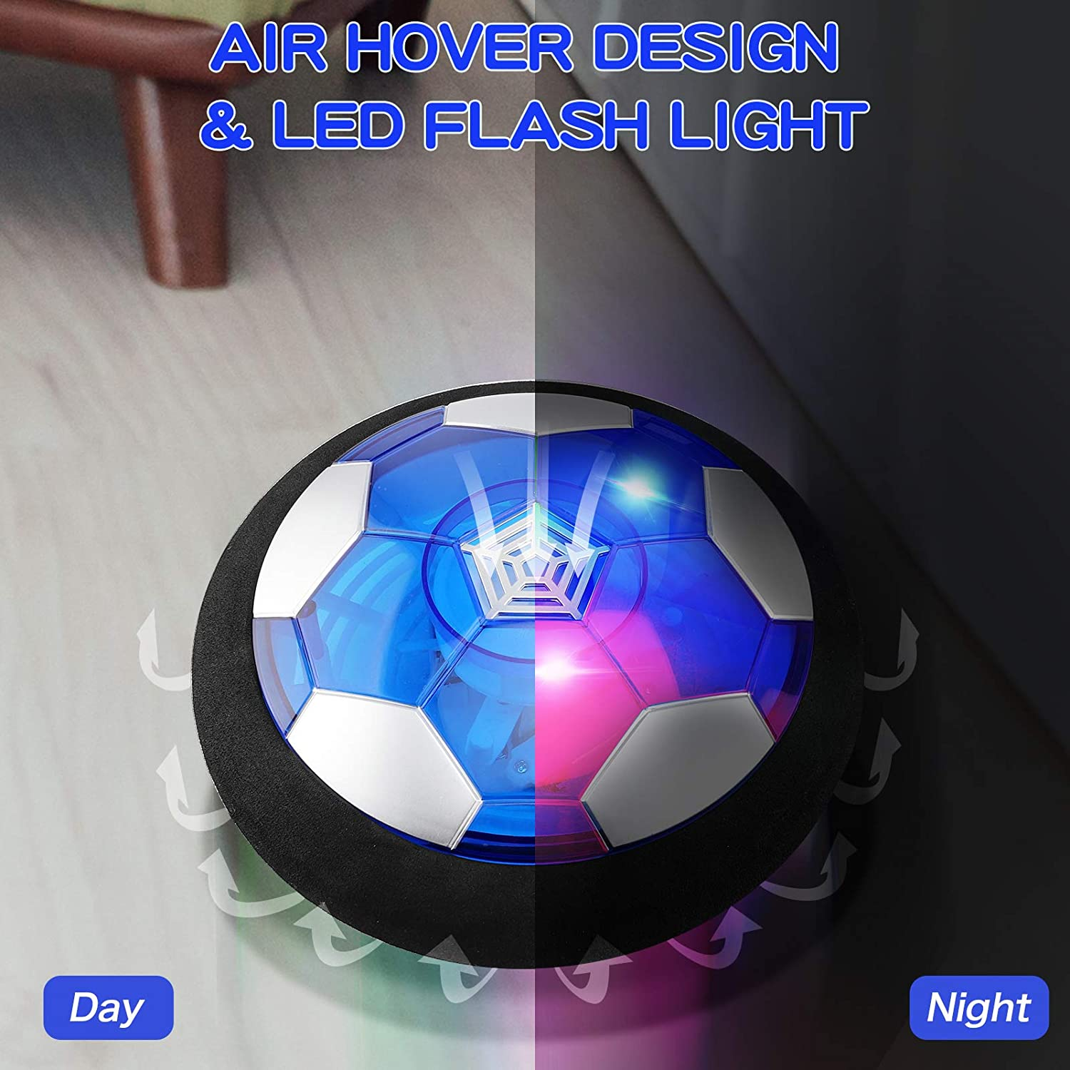 OASO Kids Toys Hover Hockey Soccer Ball Set with 3 Goals, Rechargeable Floating Air Soccer Ball with Led Light and Foam Bumper, Indoor Outdoor Sport Games Toys Gifts for Boys Girls Aged 3 4 5 6 7 8-12 image number 5
