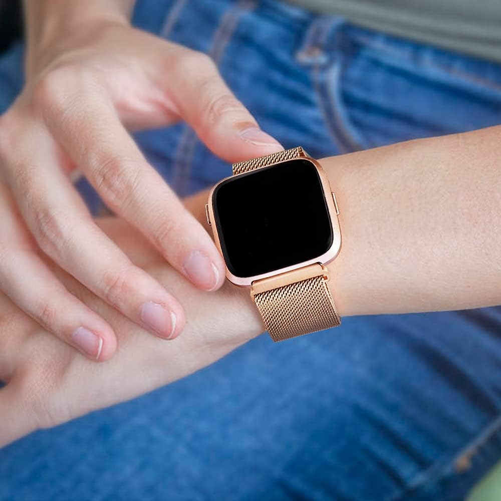 Metal Bands Compatible with Fitbit Versa 2 & Fitbit Versa & Fitbit Versa Lite Edition Band, Stainless Steel Loop Metal Mesh Replacement Sport Strap Bracelet Wristbands for Women Men image number 5