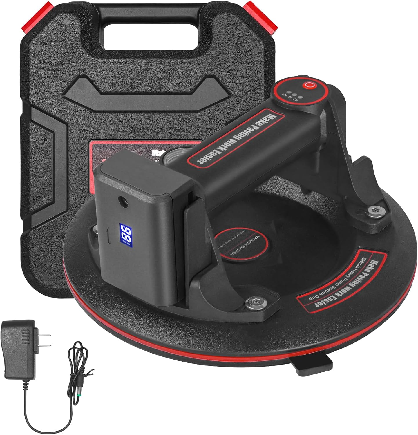 8" Electric Vacuum Suction Cups Lifter with Battery 3000Mah Max Load 600Lbs Glass Suction Cups Auto Detect and Replenish Pressure for Transport Glass Tile Granite Windshield (1Pack). image number 6