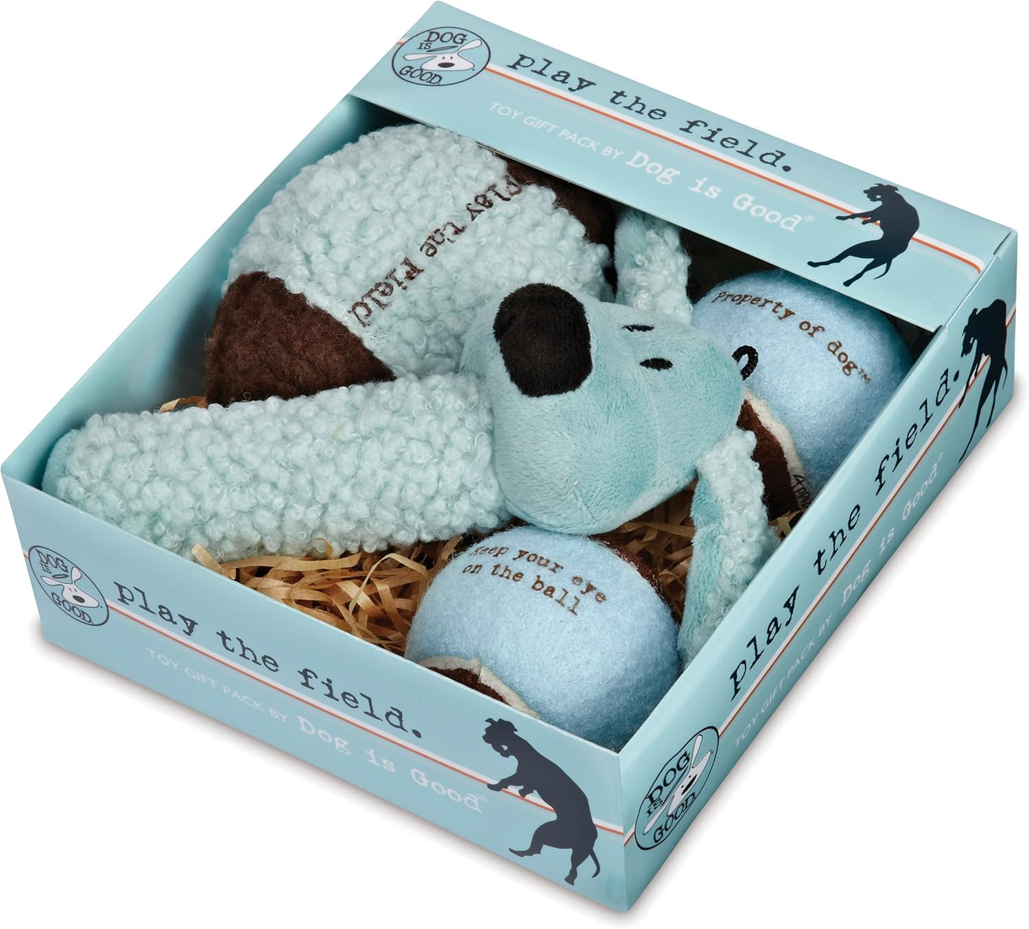Dog Is Good 4-Piece Dog Toy Gift Box &ndash; Play the Field Plush Toys Great for Games of Fetch to Exercise Your Dog image number 1