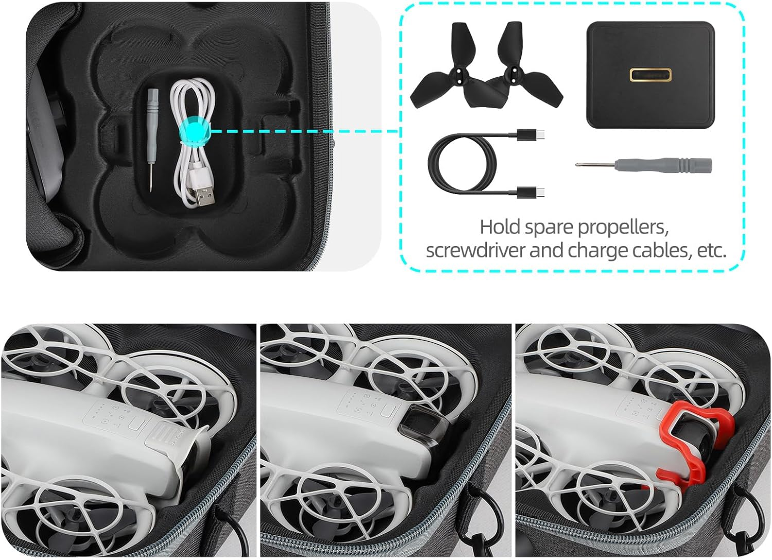 CERFFOOL Portable Drone Accessory Storage Bag for DJI Neo Motion Fly More Combo & Goggles N3, Gray, Elegant image number 3