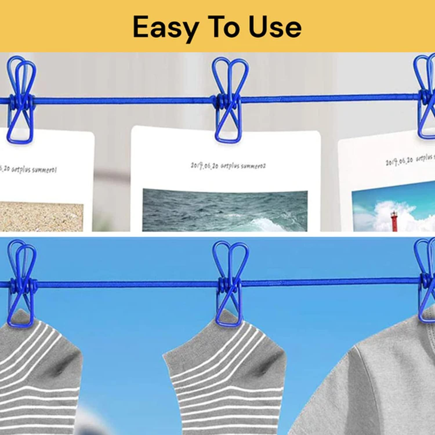 EZONEDEAL Portable Travel Clothesline, Retractable Adjustable Clothesline with 12 Clothespins, Camping Outdoor RV Accessories for Hotel, Apartment, Indoor, Outdoor image number 3