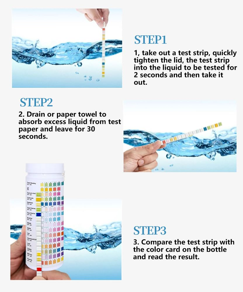 16 in 1 Drinking Water Test Kit |High Sensitivity Test Strips Detect Ph, Hardness, Chlorine, Lead, Iron, Copper, Nitrate, Nitrite | Home Water Purity Test Strips for Aquarium, Pool, Well & Tap Water