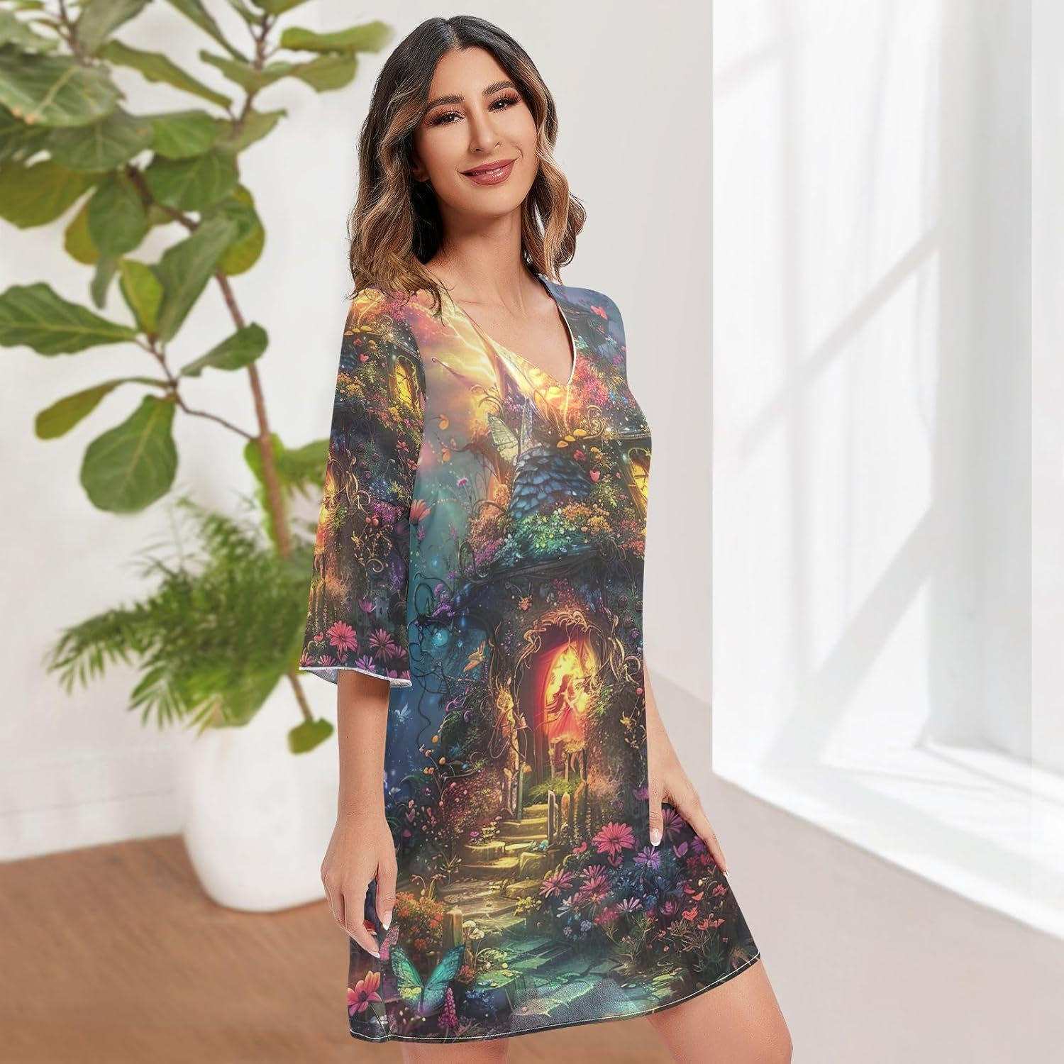 Vibrant Fairy House Ladies Chiffon Dress Printed Line Maternity Dress S-XXL image number 1