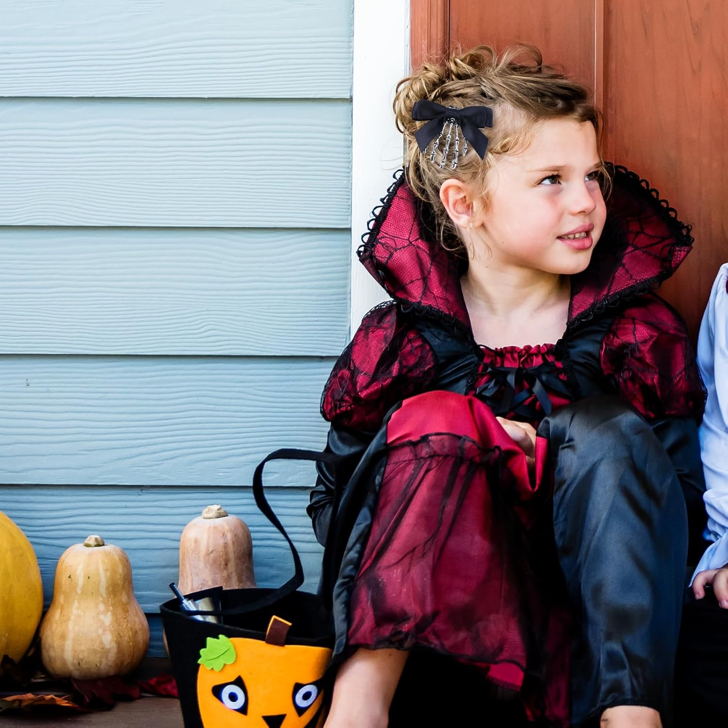 Charmburst Pack of 2 Skeleton Hand Hair Clips with Bow, Skull Hair Claw for Girls, Gothic Hair Accessories, Spider Hair Clip, Emo Y2K Accessories, Spider Web Claw Clip image number 1