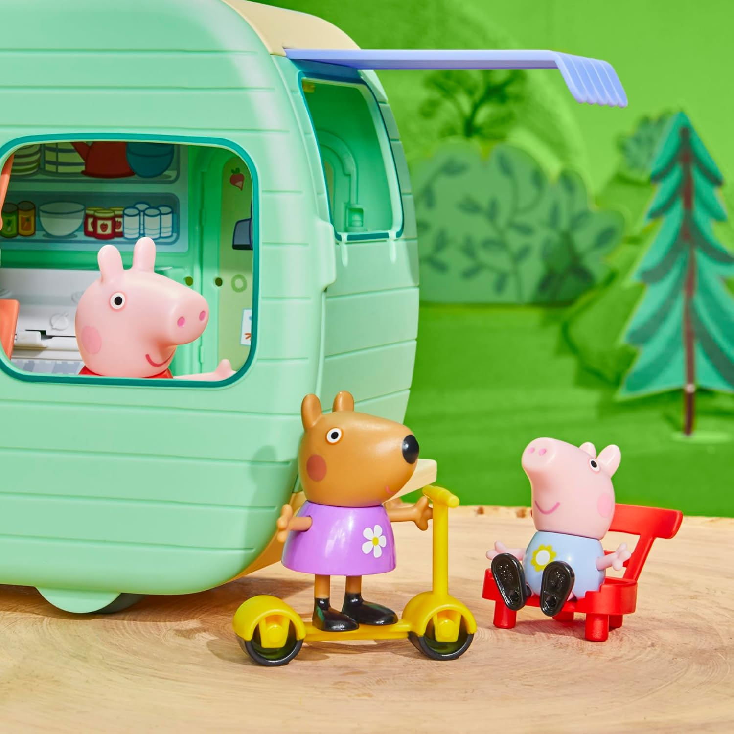 Peppa Pig Caravan Playset with 3 Figures and 6 Accessories, Preschool Toys for 3 Year Old Girls and Boys and Up image number 2