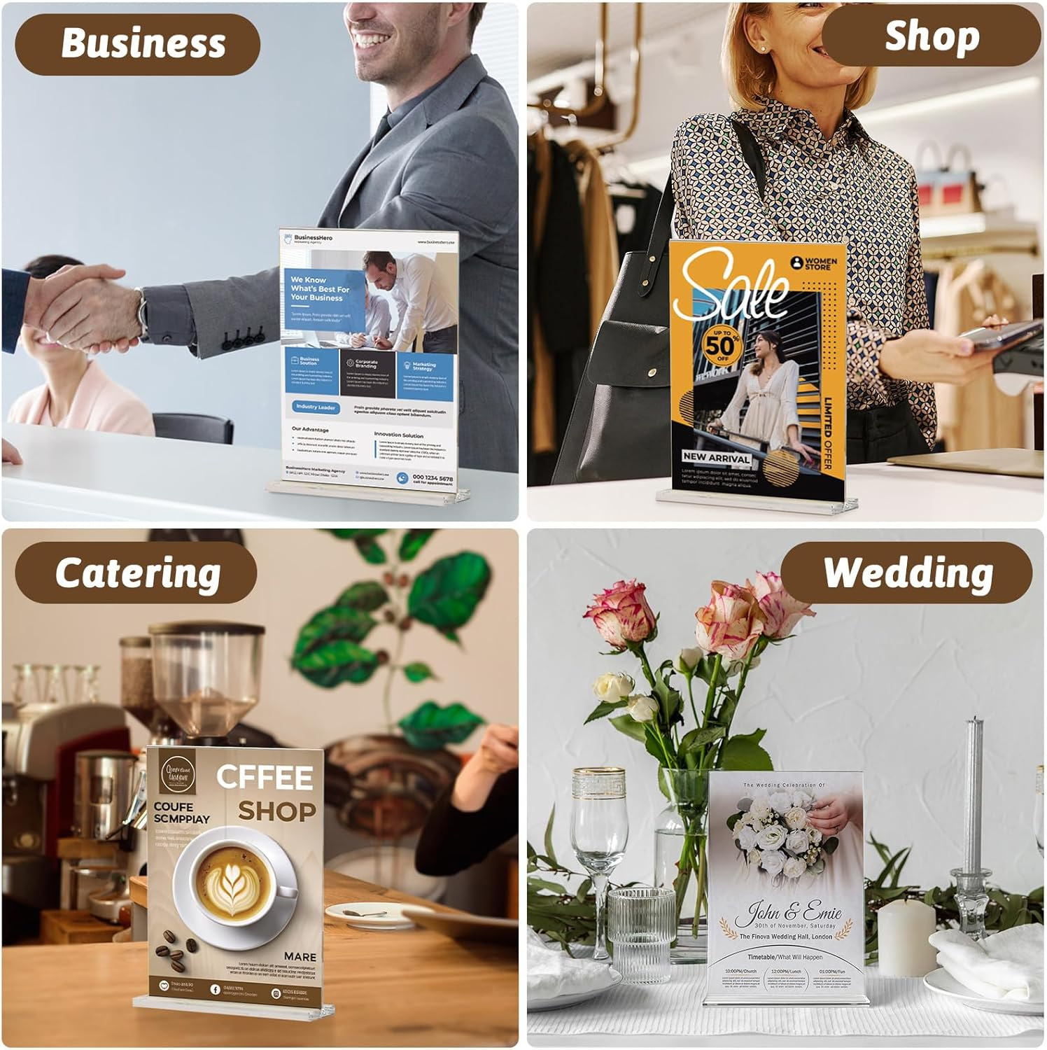 Viymgit A4 Acrylic Sign Holder, 4 Pack Clear Double-Side Table Perspex Display Stand, Plastic Vertical T-Shape Menu Poster Holder for Restaurant, Office, Exhibition, Store image number 4