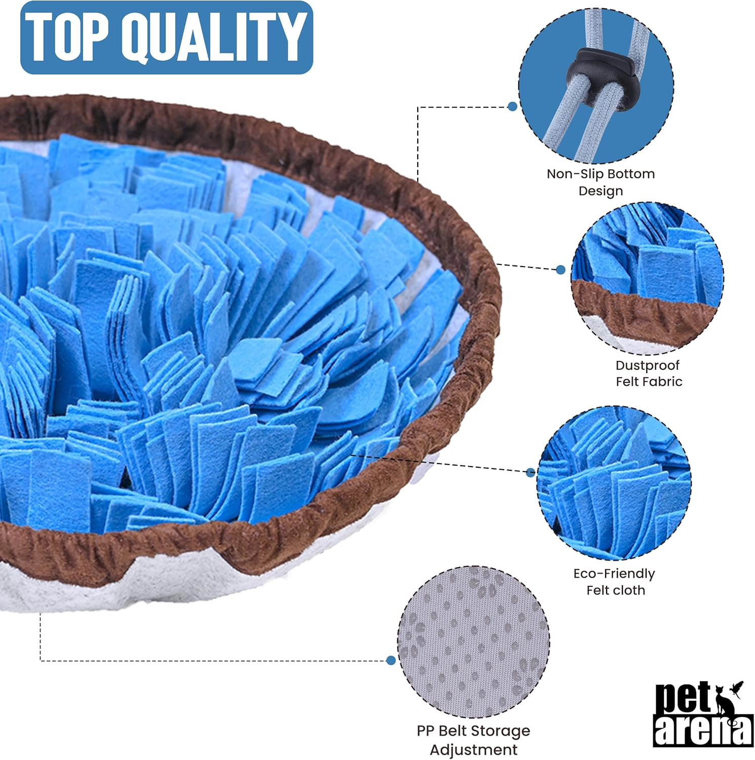 PET ARENA Adjustable Snuffle Foraging Mat, Dog Mental Puzzle Interactive Stimulation Toys for Smell Training and Slow Eating, Stress Relief for Feeding, Dog - Blue image number 6