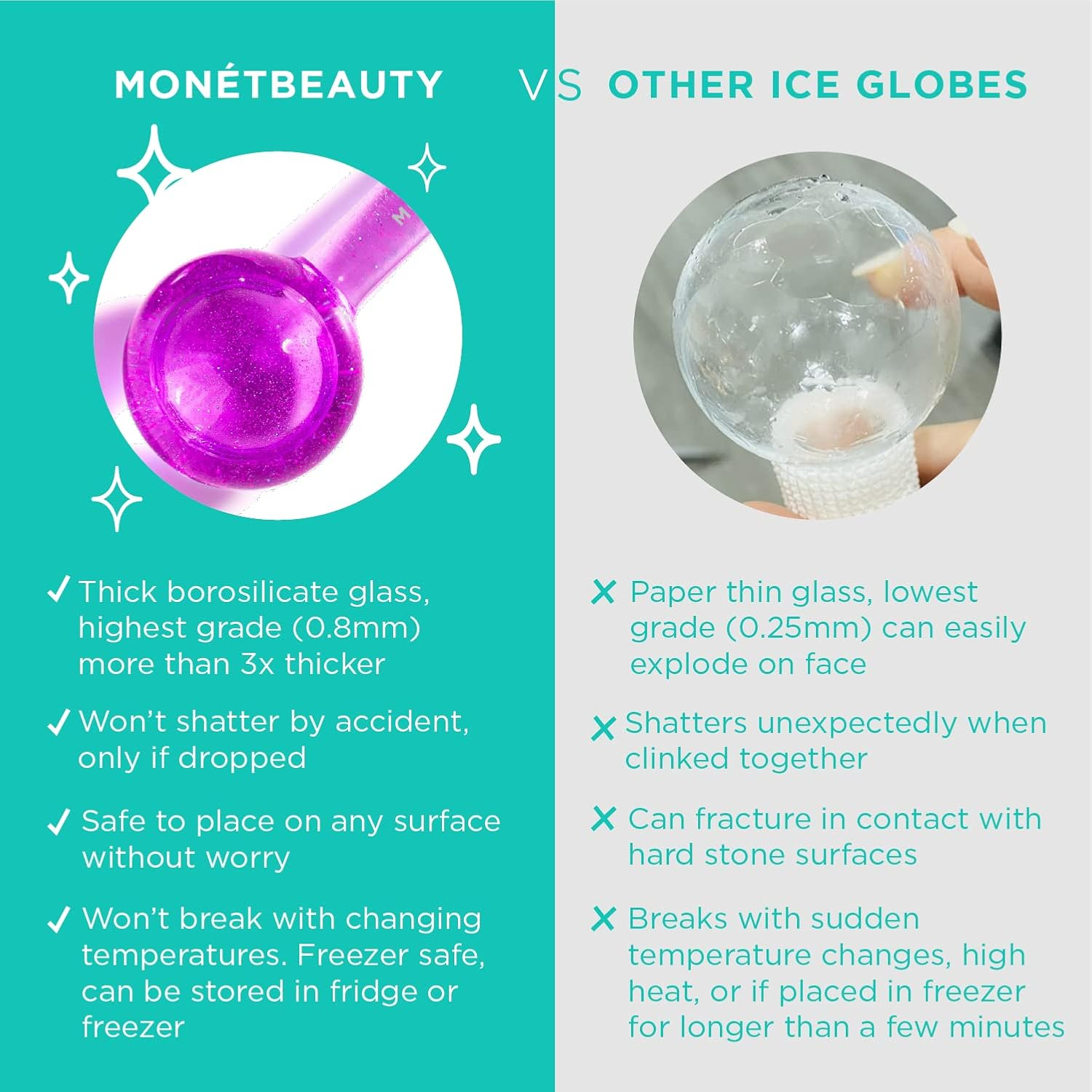 Mon&eacute;tbeauty Ice Globes for Facials, Freezer Safe and Highly Effective Facial Globes for Daily Beauty Routines, Tighten Skin, Reduce Puffiness and Headaches and Enhance Circulation (Purple) - Pink image number 3