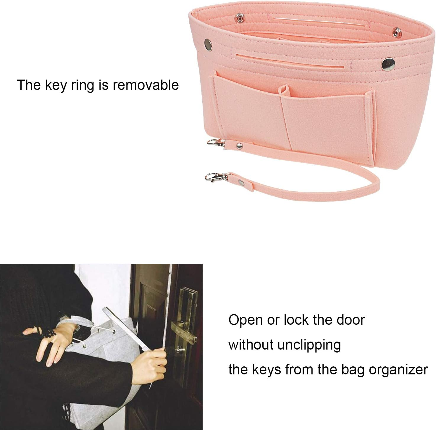 YIICOOLY Felt Tote Handbag Purse Organizer Insert Divider Shaper Bag in Bag, Light Pink, Large image number 2