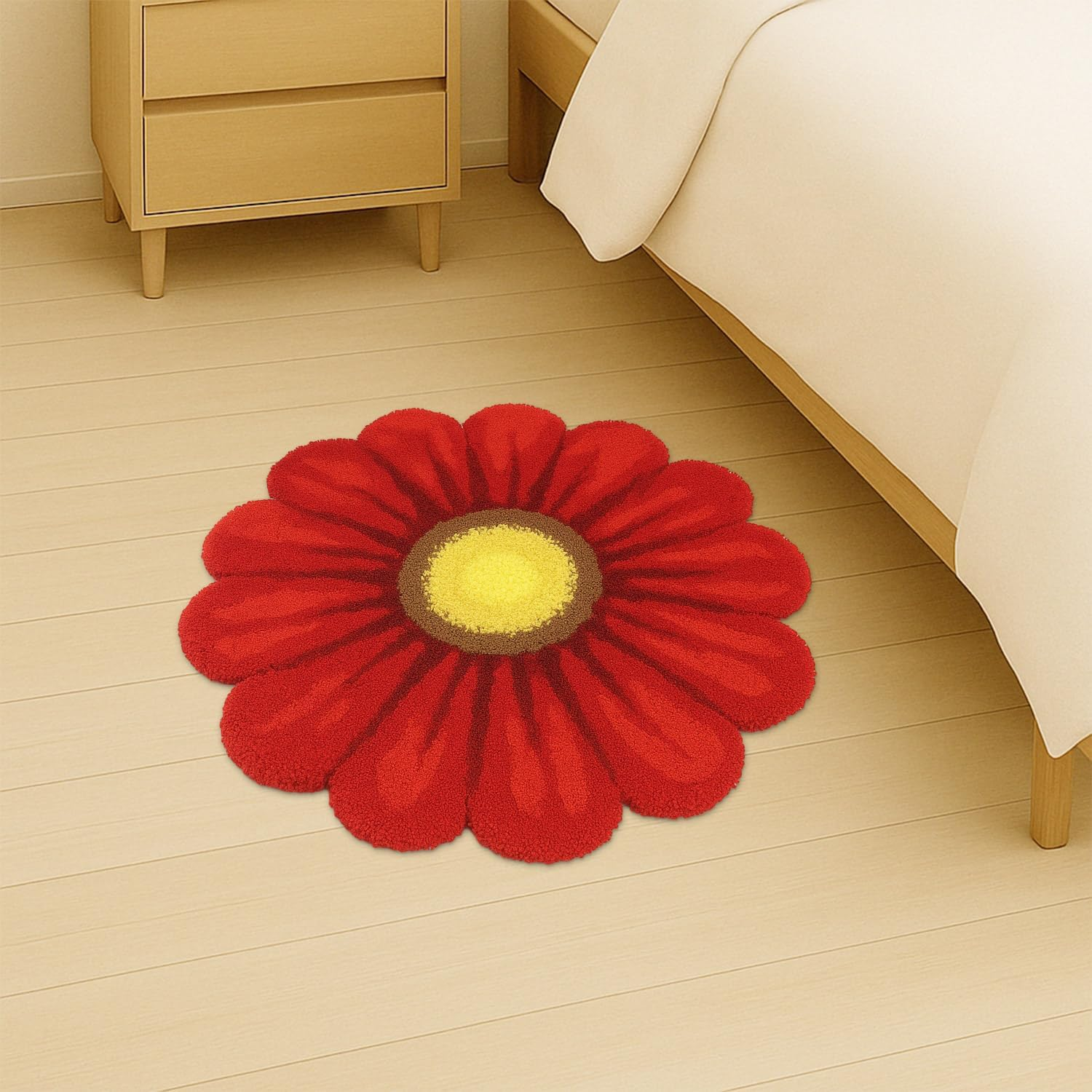 Feblilac Red Flowers Bath Rug, Floral Mat for Bathroom Cute Plant Non-Slip Floor Mats, Washable Microfiber Carpet for Living Room Home Fast Dry Area Rug - Grey image number 3