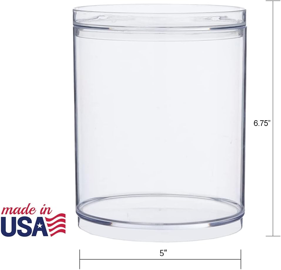 Stori Bella 2-Piece Stackable Clear Tall Plastic Container Set | round Vanity Storage Organizers with Lids for Hair Accessories & Beauty Supplies | Made in USA image number 1