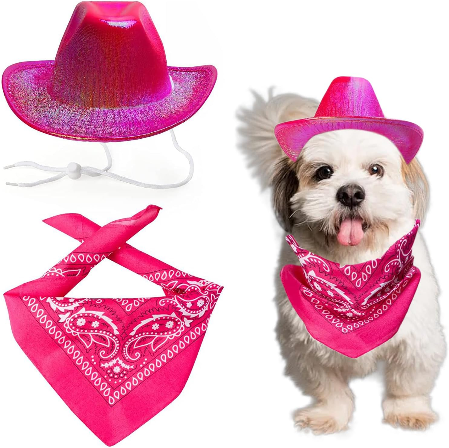 Dog Cowboy Hat Dog Catcostume Bandana West Cowboy Accessories for Pet Metallic Space Shiny Cowboy Hats (Pink)