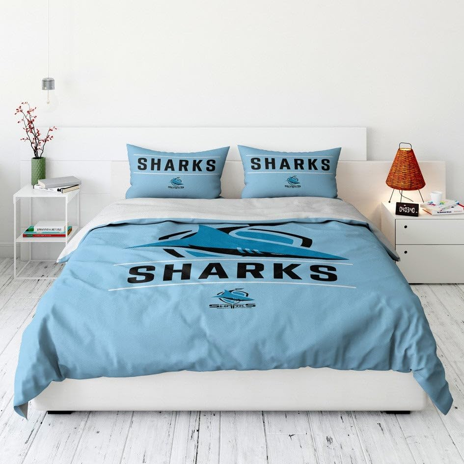 Size Queen NRL Cronulla-Sutherland Sharks Quilt Doona Duvet Cover Pillowcase Set