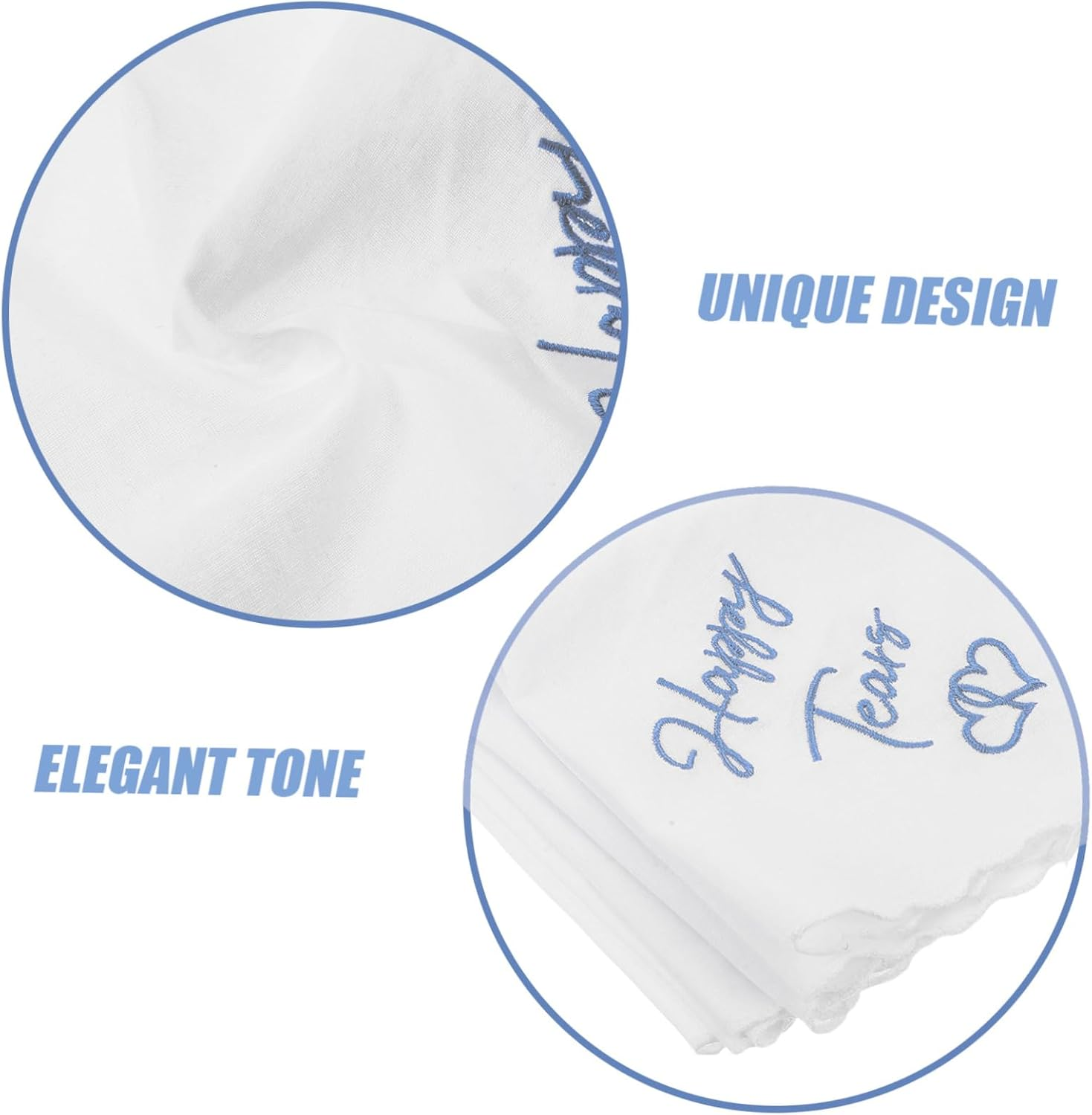 FOMIYES 4Pcs Wedding Handkerchief Happy Tears Embroidered Blue Handkerchiefs Mothers Bride Groom Mother Present Elegant Wedding Accessory image number 3