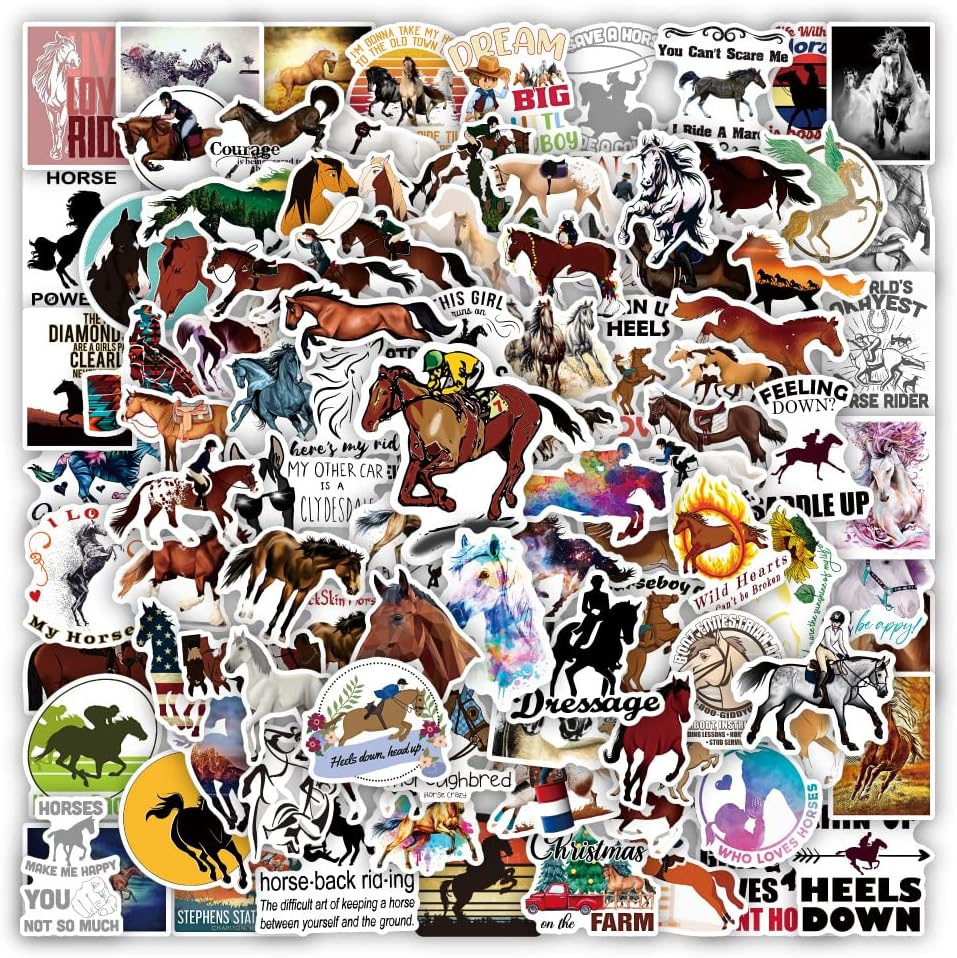 100PCS Horse Riding Stickers, Aesthetic Equestrian Vinyl Decals for Laptop, Water Bottles, Skateboard, Luggage & Guitar, Trendy Horsemanship Designs, Great for Horse Lovers & DIY Crafts image number 6