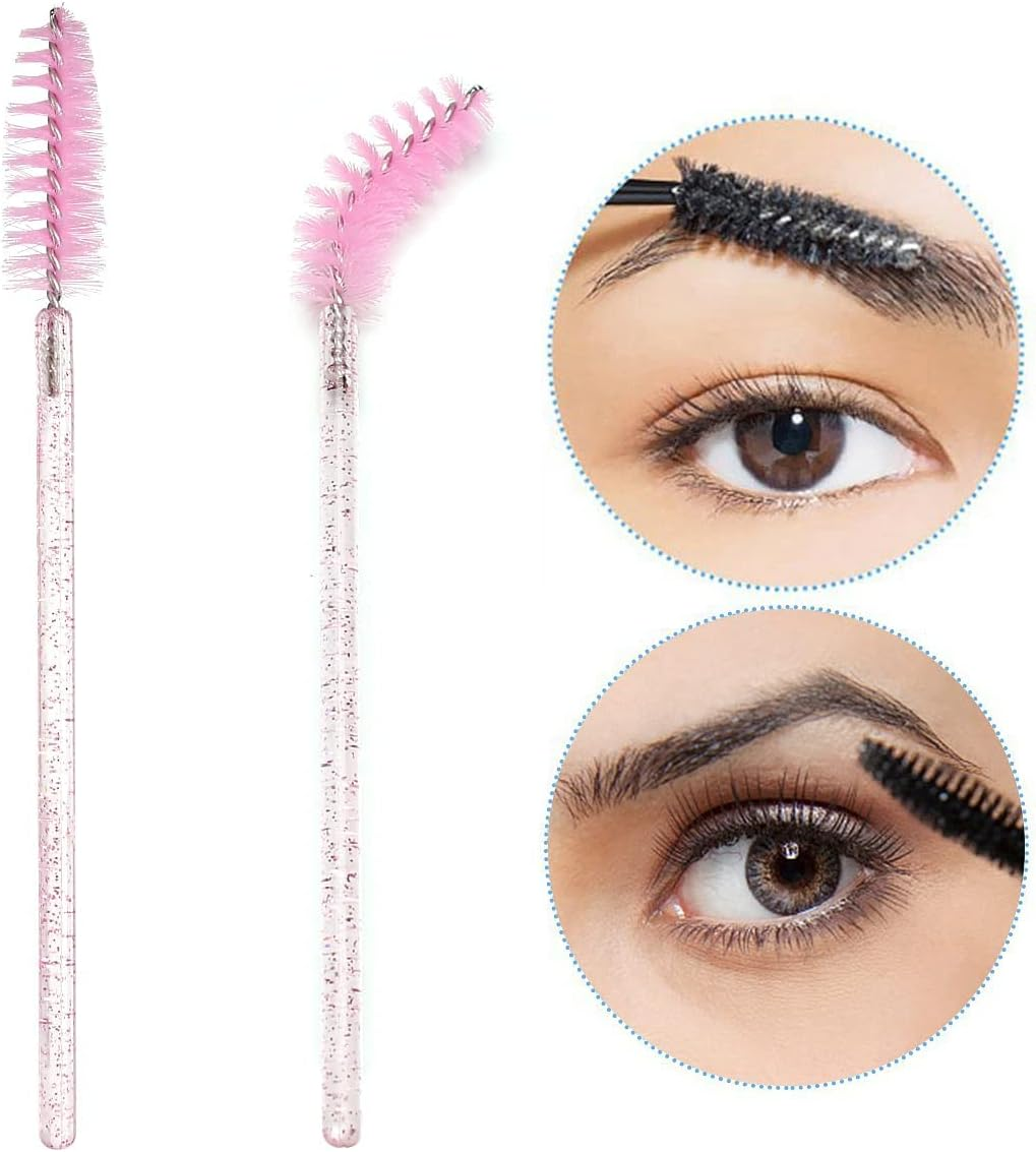 50 PCS Disposable Eyelash Brushes Mascara Wands Eye Lash Eyebrow Applicator Cosmetic Makeup Brush Tool Kits (Crystal Pink) - Black-Rose image number 7