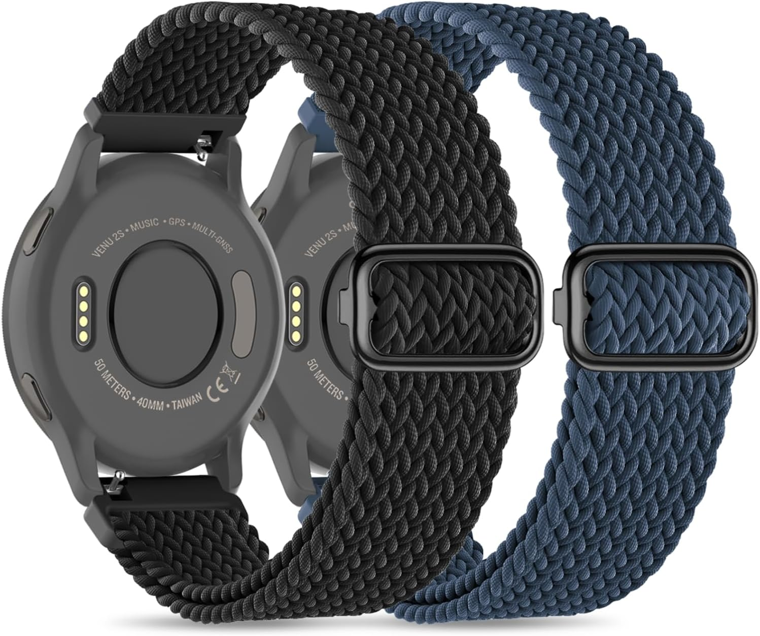 2 Pack 20Mm Nylon Loop Watch Band Compatible with Garmin Vivoactive 6/5/3/3 Music/Venu/Venu Sq/Venu Sq 2/Venu 2 Plus, Braided Elastic Strap Replacement for Forerunner 570 42Mm/55/165/245/645