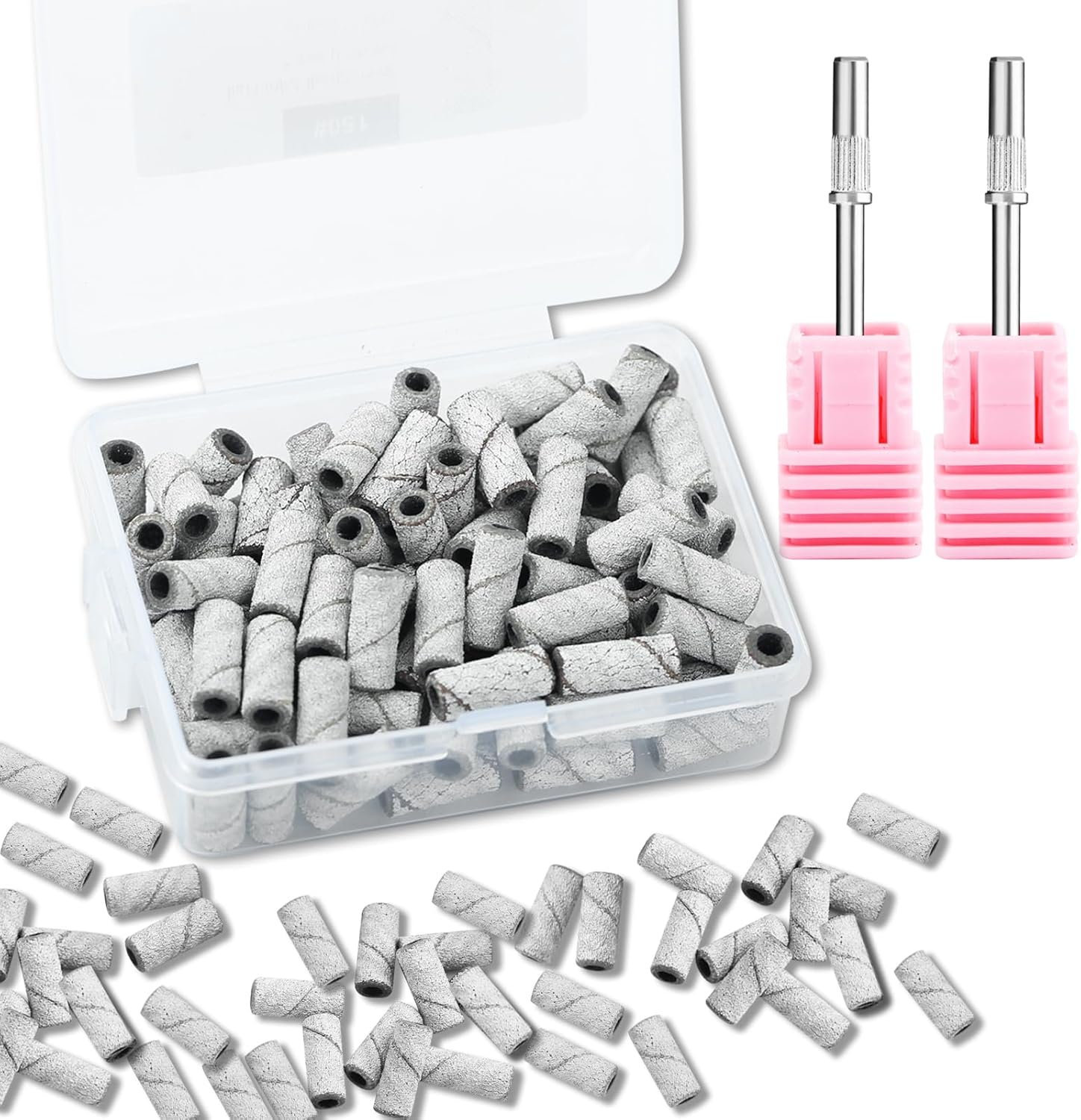 C12Rtive 100 Pcs 3Mm Professional Small Sanding Bands & 2Pcs Small Mandrel Bit Set for Nail Drill,240# Upgrade Design 3Mm Nail File for Manicures and Pedicure with Stainless Steel Shaft