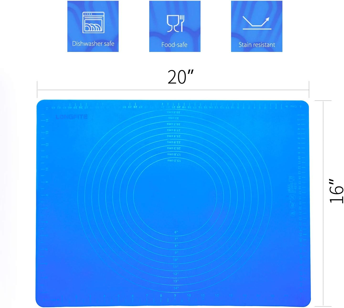 Silicone Baking Mat, Nonstick Extra Pastry Mat, Reusable Heat Resistant Able Mat Countertop Protector Dough Rolling Mat 20"X16" - Blue image number 2