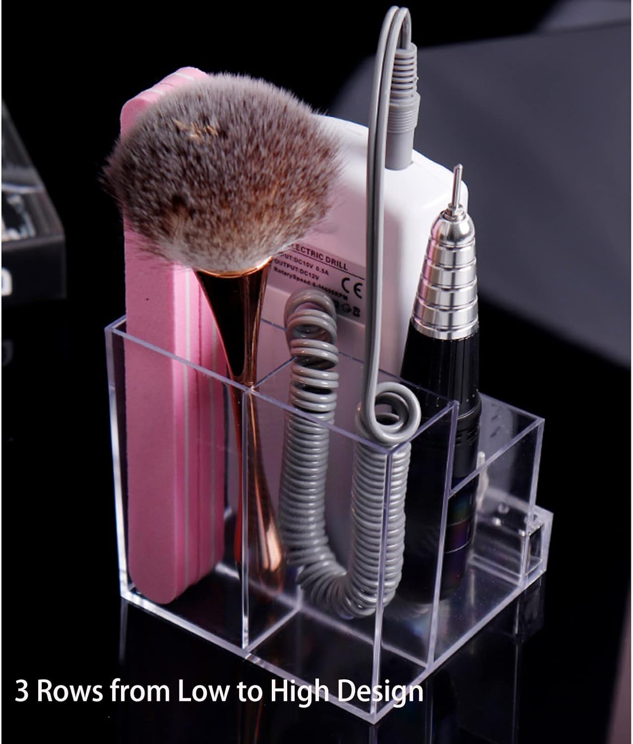 LXIANGN Nail Drill Machine & Bits Holder Storage Case,Transparent 10 Holes Nail Drill Grinding Bit Organizer Nails Manicure Tools Display Box for Nail Salon (Clear) - Pink image number 5