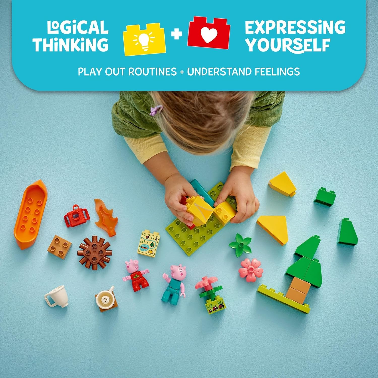 LEGO DUPLO Peppa Pig Camping Trip Kids Toy for 2+ Year Old Girls & Boys, Building Set for Toddlers with Tent, Canoe, and 2 Animal Figures Incl. Daddy Pig, Educational Colour Sorting Blocks 10452 image number 5