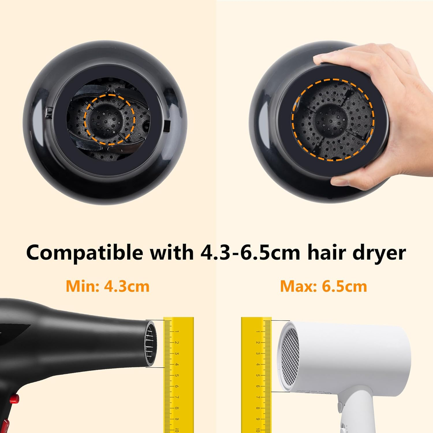YUNAI Universal Hair Diffuser, Adjustable Attachment, Fits Most Kinds of Blow Dryer, Diameter 4.3Cm to 6.5Cm Prefer, Professional Salon Frizz-Free Fast Blow Drying Diffuser for Curly Hair.(Black) image number 1