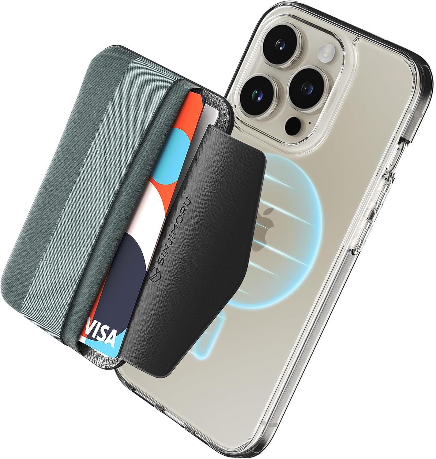 Sinjimoru Magnetic Wallet for Iphone 16/15/14/13/12 Series, Soft Wool Band Grip, Compatible with Magsafe Wallet, Phone Grip Wallet, M-Band Beige