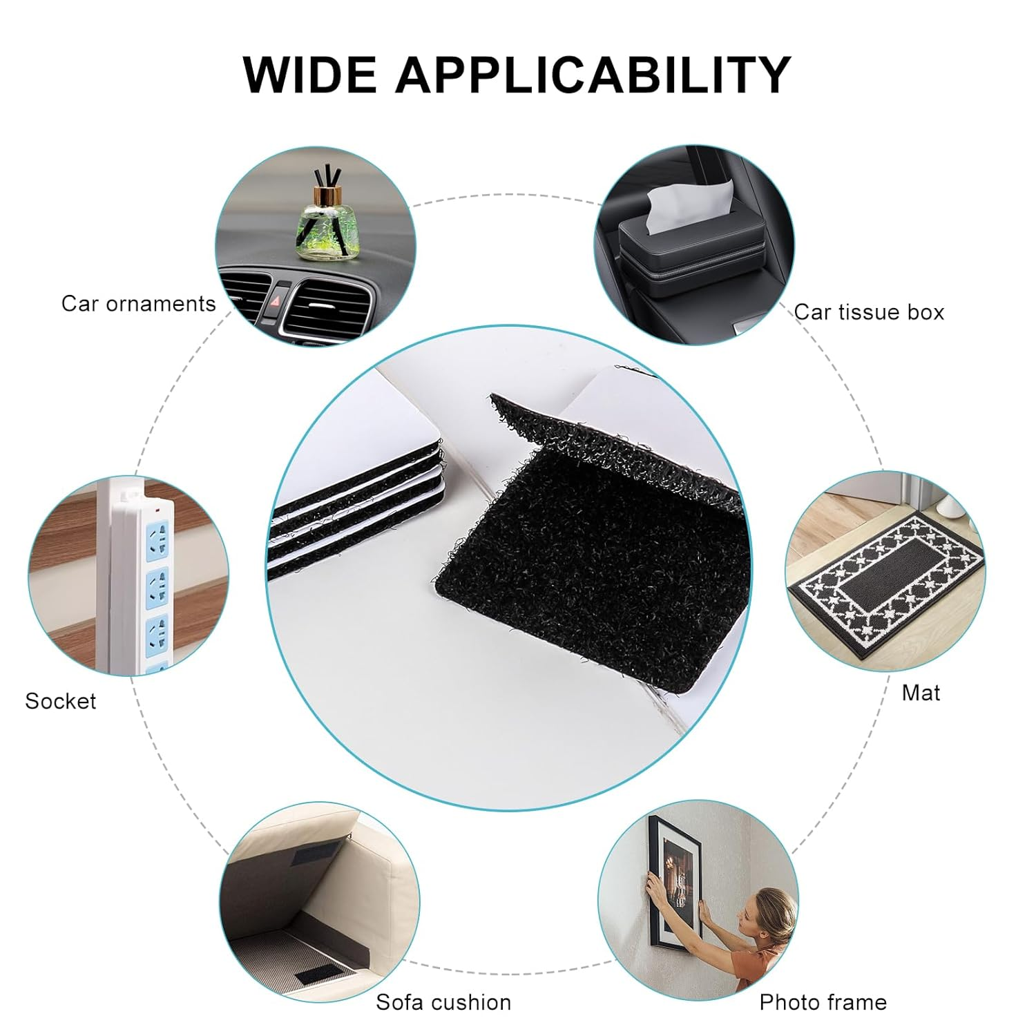 20Pcs 40Mmx60Mm Double Sided Sticky Pads, Extra Sticky Hook and Loop Tapes, Strong Heavy Duty Adhesive Sticky Back Pads for Mounting or Organizing Car Floor, Mats, Carpet Mirror (Black)