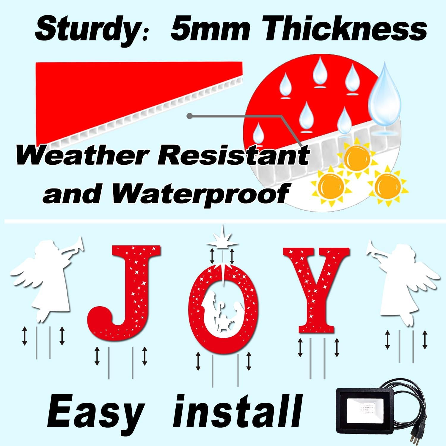 Outdoor Christmas Decorations -Joy Nativity Sets for Christmas Outdoor Xmas Nativity Lawn Religious Scenes Yard Decor with Stake for Home Lawn Red, White with Lamp (Red,White with Lamp)