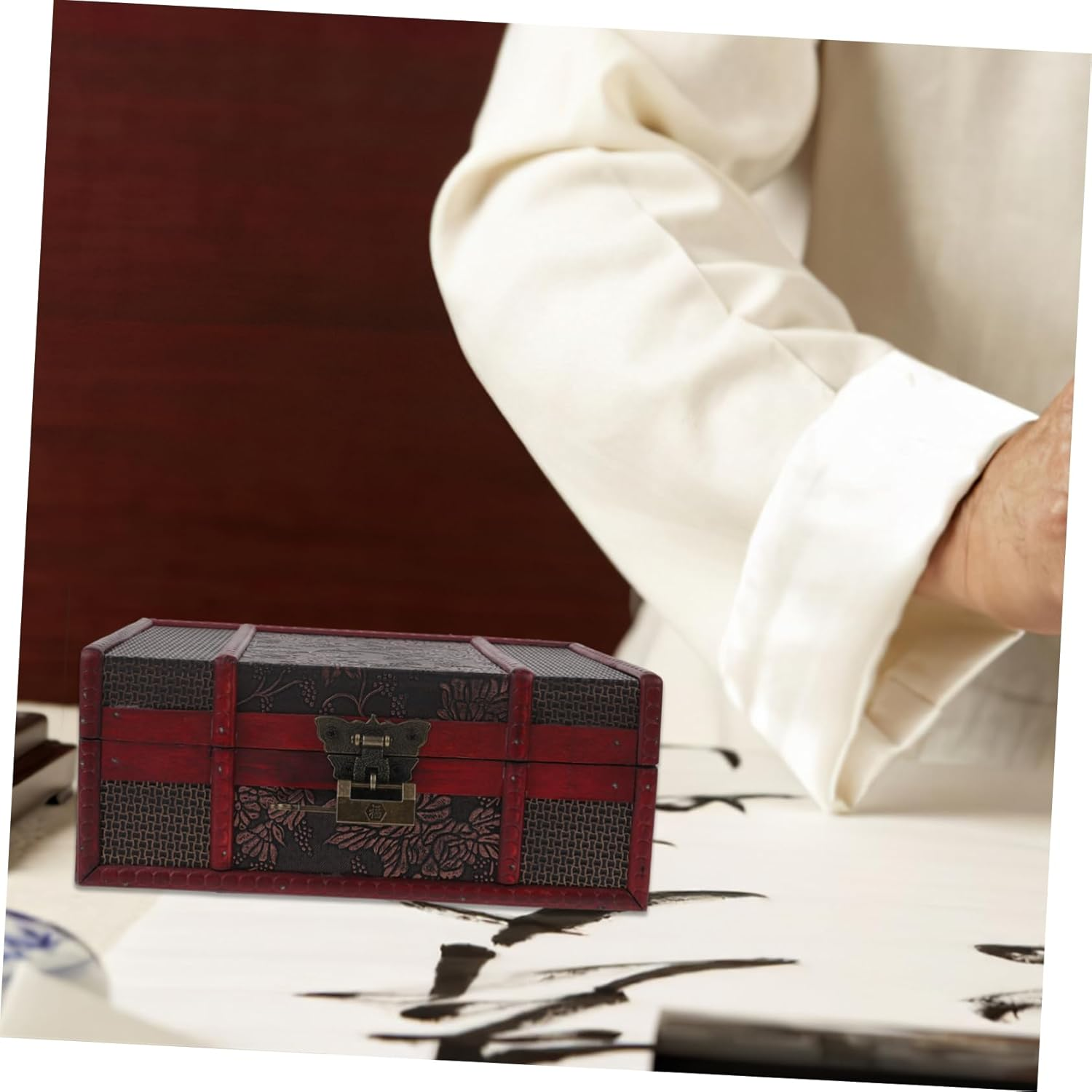 Wood Bible Box Lock Small Antique Wooden Book Storage Case Vintage Keepsake Jewelry Organizer Decorative Bible Storage Container for Desktop image number 6