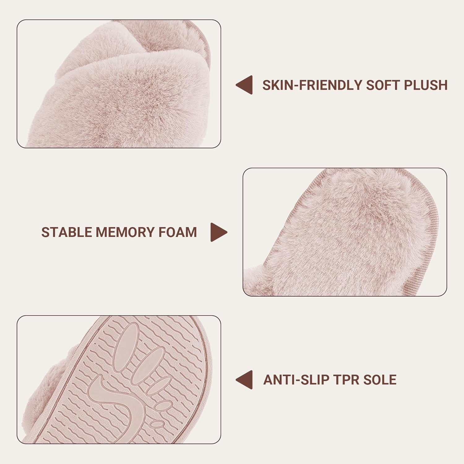 Top G Women Cross Band Slippers Fuzzy Fluffy House Slippers Cozy Plush Memory Foam Shoes Winter Indoor Outdoor Open Toe Sandals