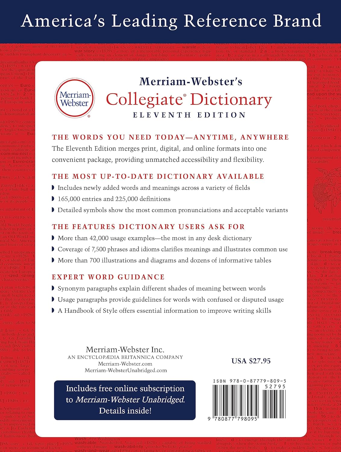 Merriam-Webster'S Collegiate Dictionary, 11Th Edition, Jacketed Hardcover, Indexed: Revised and Updated
