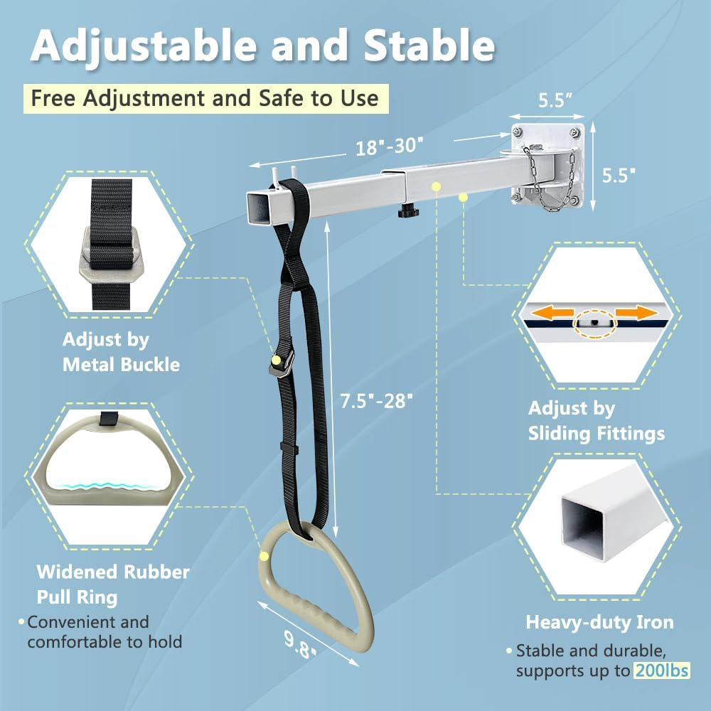 NEPPT Bed Trapeze for Elderly Bed Pull up Assist Handicap Bed Rails Medical Trapeze Bars for Get Out of Bed Hospital Overhead Trapeze Stand Bar for Bed Mobility Transfer Bar Bed Helper Handle (White) image number 4