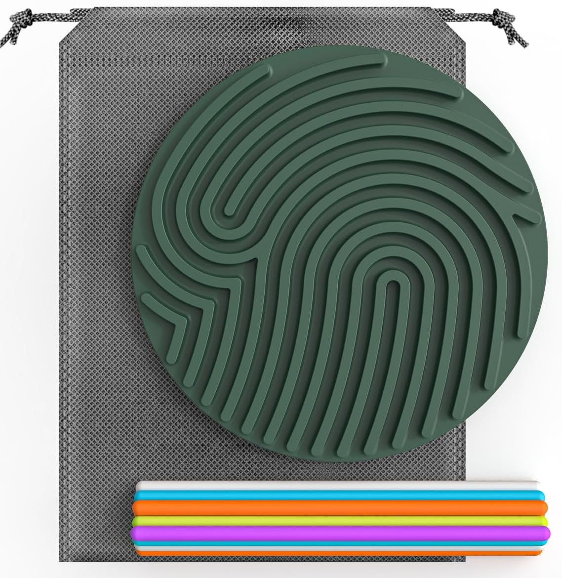 Sensory Activity Board; Silicone Fidget Toy for Calming, Stress, Anxiety, ADHD & Autism; Stress Reducing Fidget Toy for Kids and Adults 3+; Includes Carrying Pouch and 13 String (Green) image number 6