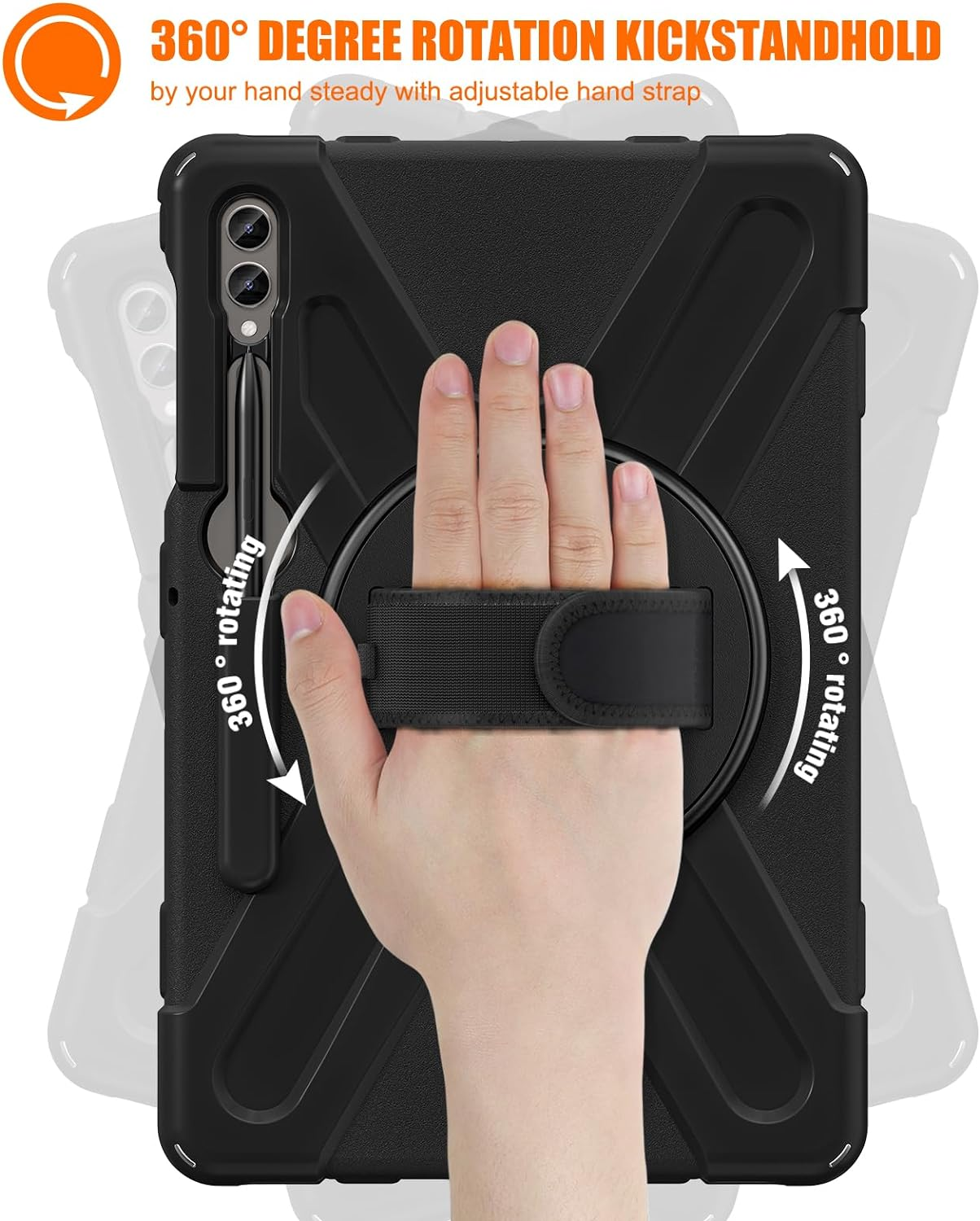 Zenrich Rugged Case for Samsung Galaxy Tab S10 plus / S9 FE+ / S9 plus 12.4 Inch 5G 2024/2023, Shockproof S8+/S7 FE/S7+ Tablet Case with Rotating Stand Pen Holder Hand Strap Shoulder Belt, Black image number 5
