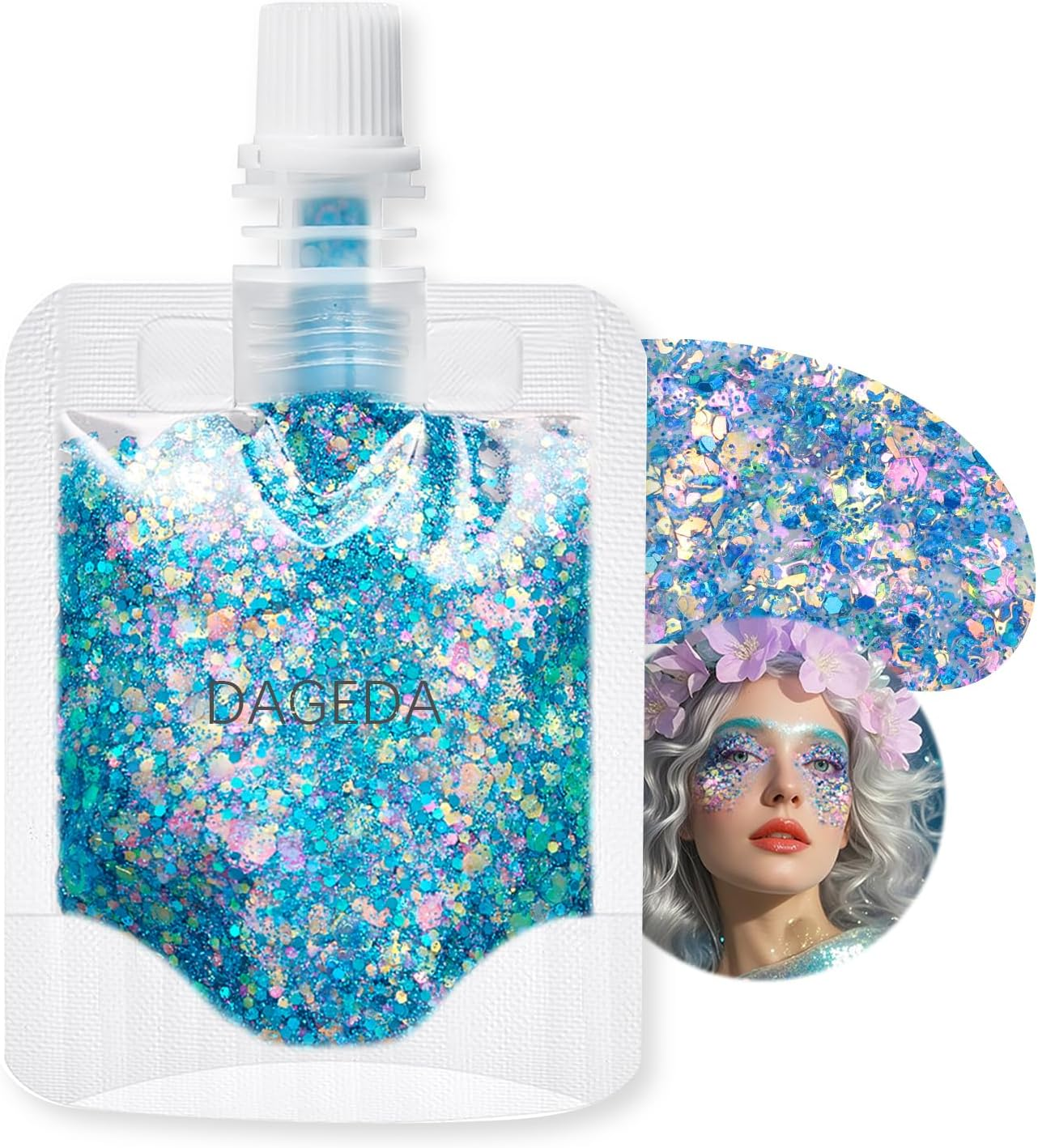 DAGEDA Mermaid Body Glitter Gel,Sparkly Face Hair Eye Glitter Makeup,Quick-Drying Body Shimmer Holographic Sequins, Singer Concert, Festival Rave Makeup Accessories