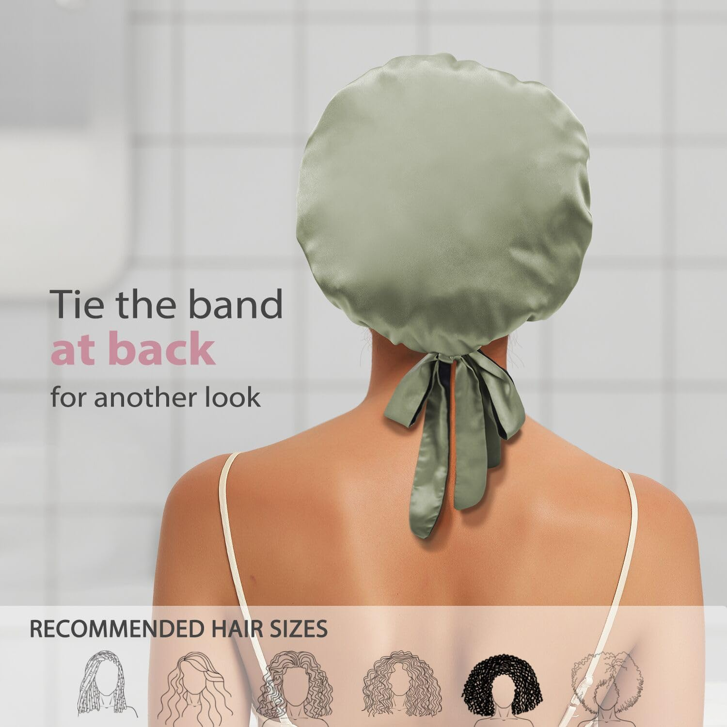 Hat Hut Satin Silk Bonnet for Sleeping Hair Wrap for Curly Hair Women Reversible Bonnet with Tie Band - Champagne/ Black image number 3