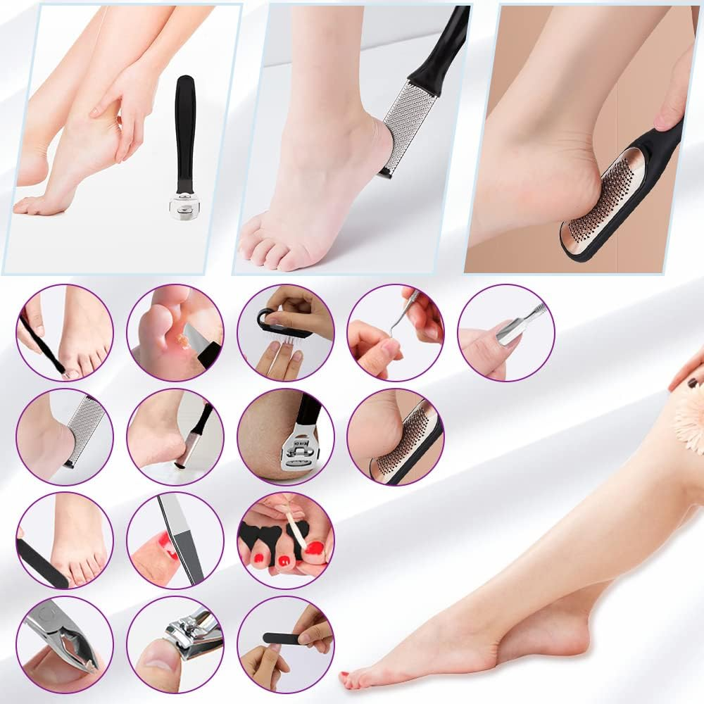 AUTOWT Pedicure Tools Kit, 27 In-1 Pedicure Tools Set Professional Manicure Pedicure Set Stainless Steel Foot Care Kit for Women Men, and Salon Hard Skin Remover Foot Scrub, Dead Skin image number 4